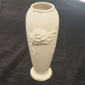 Lenox Rose Bud Vase 7” Tall Ivory Porcelain w/ 24k Gold around top & bottom